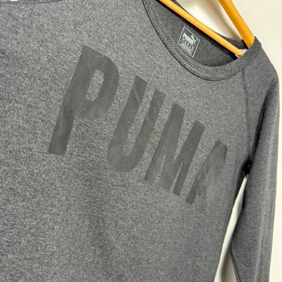 Puma Dry Cell Sweatshirt Sweater Women Large Gray Cropped Cotton Graphic Script - Picture 2 of 11